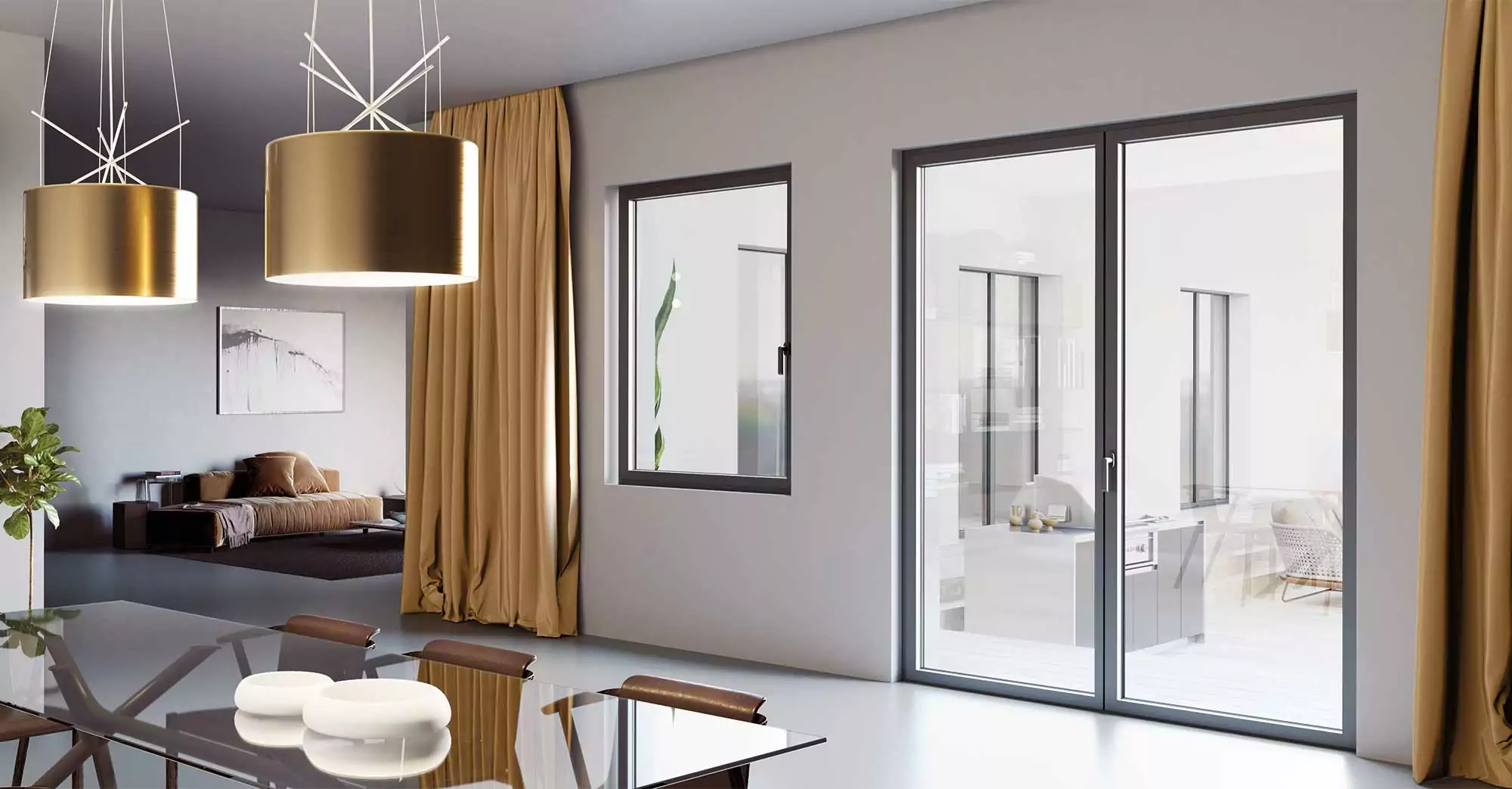 Portafinestra e finestra in alluminio in zona giorno