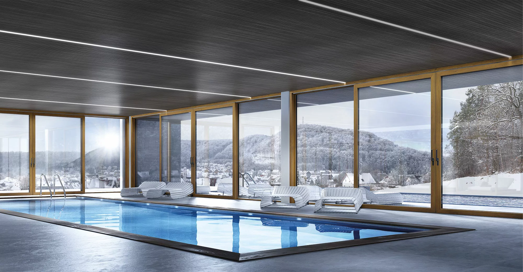 Alzante scorrevole in PVC affacciato sulla piscina